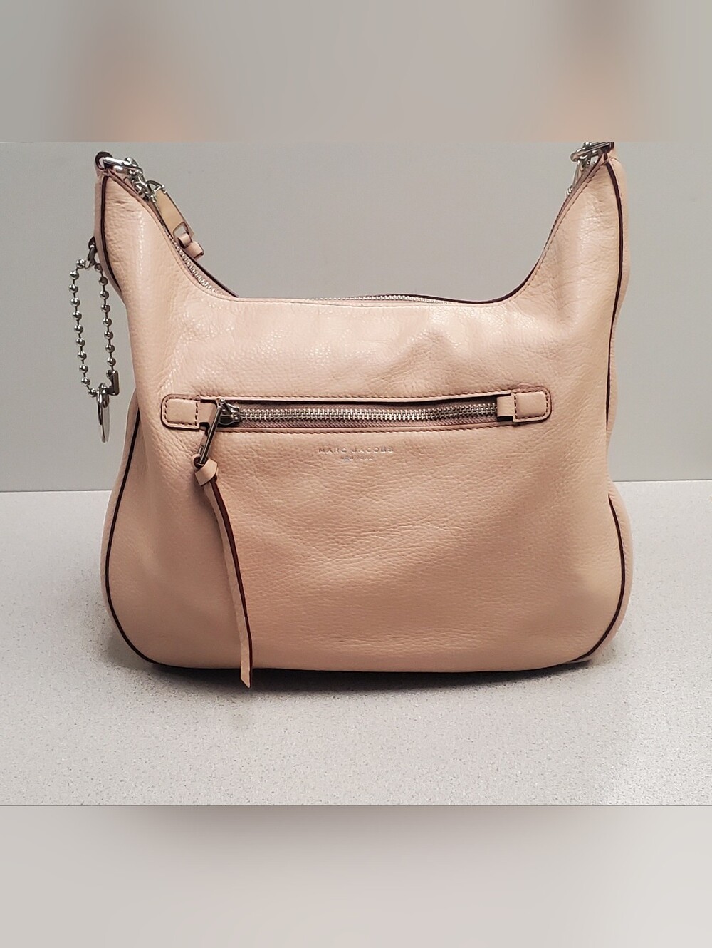 Marc Jacobs Pebbled Shoulder Bag in Blush Pink with Silver Hardware